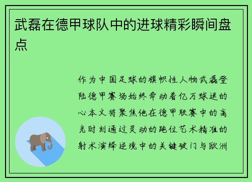 武磊在德甲球队中的进球精彩瞬间盘点